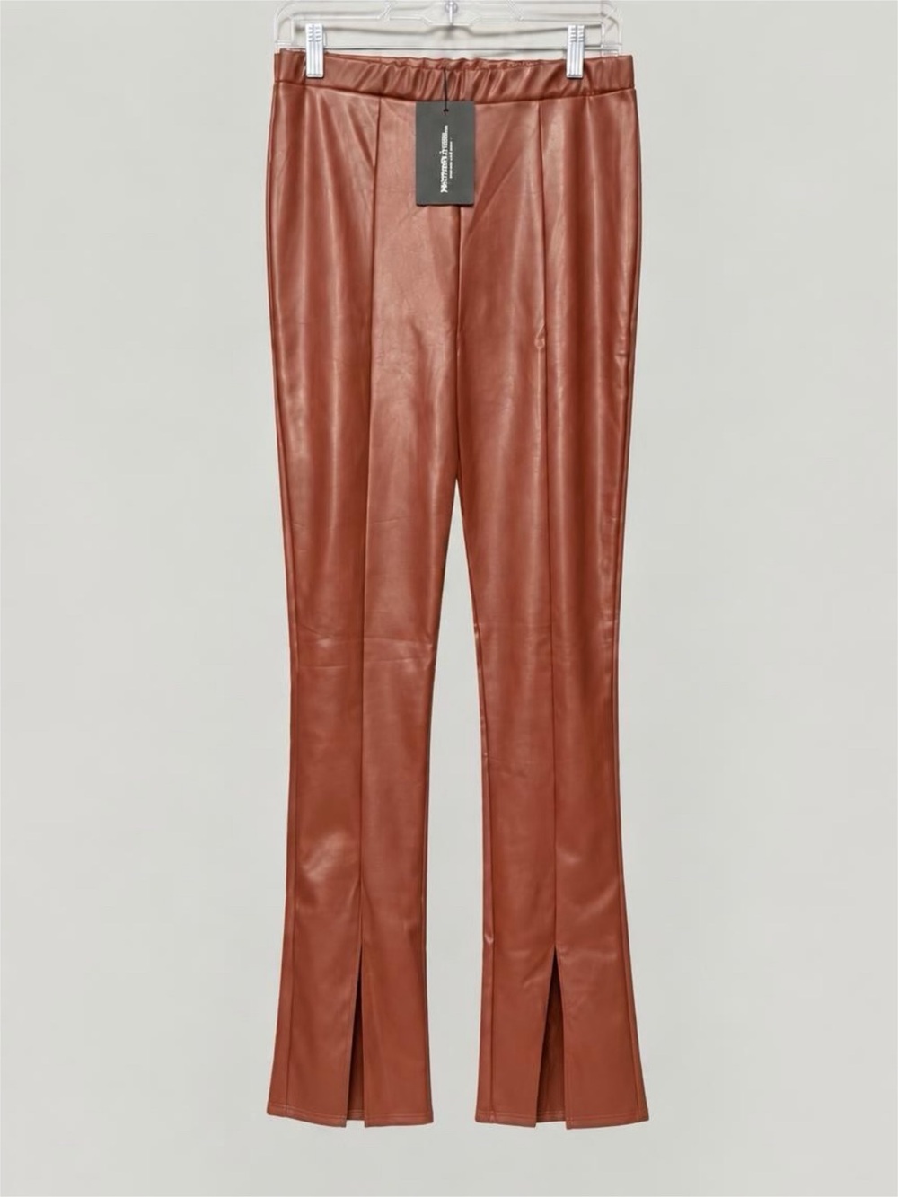NWT PrettyLittleThing Rust Faux Leather Boot-Cut Pants 8